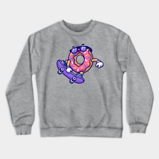 Cute Doughnut Playing Skateboard Cartoon Crewneck Sweatshirt